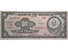 Банкнота Мексика 10 (десять) песо 1967 год. Серия BCZ. Pick 58L1. UNC