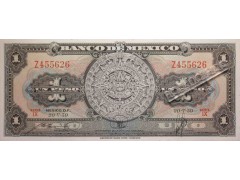 Банкнота Мексика 1 (один) песо 1959 год. Серия IX. Pick 59f. UNC