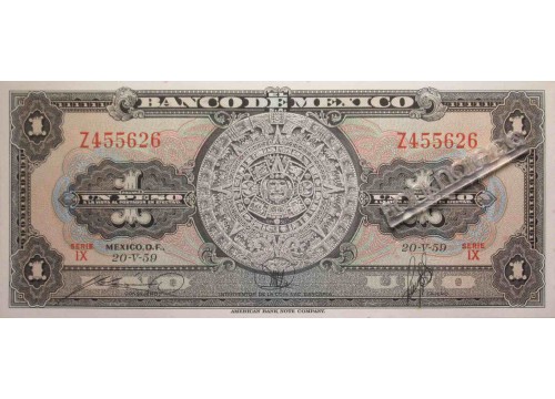 Банкнота Мексика 1 (один) песо 1959 год. Серия IX. Pick 59f. UNC