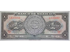 Банкнота Мексика 1 (один) песо 1961 год. Pick 59h. UNC