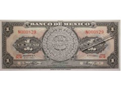 Банкнота Мексика 1 (один) песо 1965 год. Серия BCW. Pick 59i2. UNC