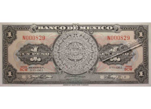 Банкнота Мексика 1 (один) песо 1965 год. Серия BCW. Pick 59i2. UNC