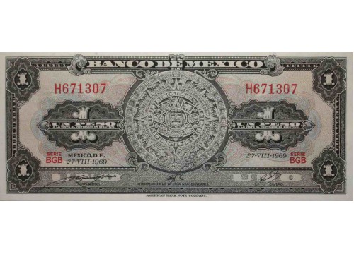 Банкнота Мексика 1 (один) песо 1969 год. Серия BGB. Pick 59k2. UNC