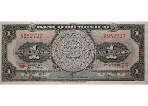 Банкнота Мексика 1 (один) песо 1970 год. Pick 59l. UNC
