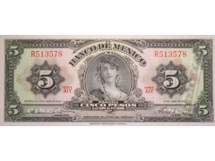 Банкнота Мексика 5 (пять) песо 1963 год. Серия AIY. Pick 60h5. UNC
