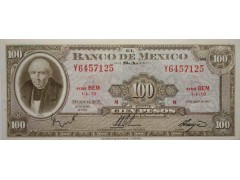 Банкнота Мексика 100 (сто) песо 1967 год. Серия BEM. Pick 61d. UNC