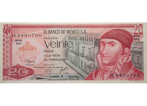 Банкнота Мексика 20 (двадцать) песо 1977 год. Pick 64d3. UNC
