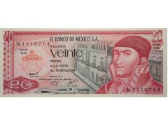 Банкнота Мексика 20 (двадцать) песо 1977 год. Pick 64d4. UNC