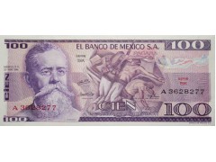 Банкнота Мексика 100 (сто) песо 1974 год. Pick 66a2. Серия BK. UNC