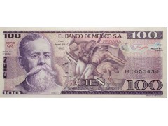 Банкнота Мексика 100 (сто) песо 1981 год. Pick 74a. Серия QG. UNC