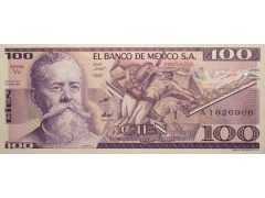 Банкнота Мексика 100 (сто) песо 1982 год. Pick 74c. Серия VJ. UNC