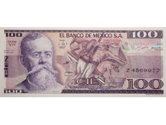 Банкнота Мексика 100 (сто) песо 1982 год. Pick 74c. Серия VH. UNC
