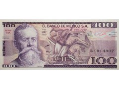 Банкнота Мексика 100 (сто) песо 1982 год. Pick 74c13. Серия VK. UNC