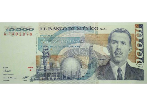 Банкнота Мексика 10000 (десять тысяч) песо 1981 год. Pick 78a. Серия A. UNC