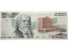 Банкнота Мексика 2000 (две тысячи) песо 1983 год. Pick 82a. Серия A. UNC