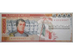 Банкнота Мексика 5000 (пять тысяч) песо 1983 год. Pick 83c. UNC