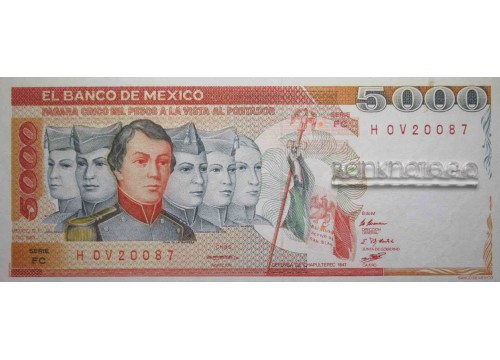 Банкнота Мексика 5000 (пять тысяч) песо 1983 год. Pick 83c. UNC