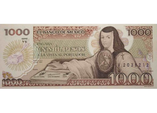 Банкнота Мексика 1000 (тысяча) песо 1985 год. Pick 85-10. Серия YE. UNC