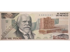 Банкнота Мексика 2000 (две тысячи) песо 1985 год. Серия AP Pick 86a1. UNC