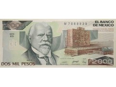 Банкнота Мексика 2000 (две тысячи) песо 1989 год. Pick 86c. Серия ED. UNC