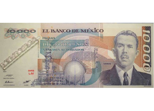 Банкнота Мексика 10000 (десять тысяч) песо 1987 год. Pick 89. Серия LM. UNC