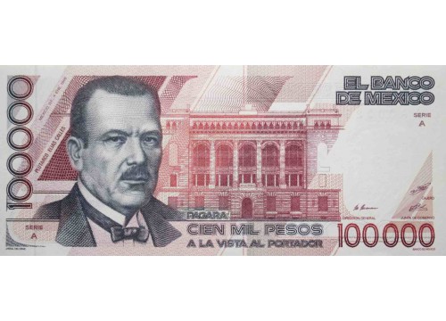 Банкнота Мексика 100000 (сто тысяч) песо 1988 год. Pick 94a. Серия A. UNC