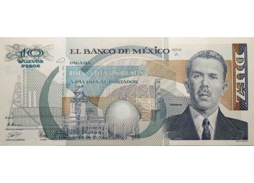 Банкнота Мексика 10 (десять) новых песо 1992 год. Pick 95.3. Серия A. UNC
