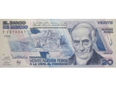 Банкнота Мексика 20 (двадцать) новых песо 1992 год. Pick 96.1. Серия M. UNC