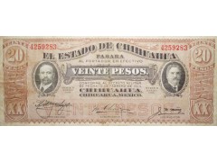 Банкнота Мексика 20 (двадцать) песо 1915 год. Pick S537b. VF