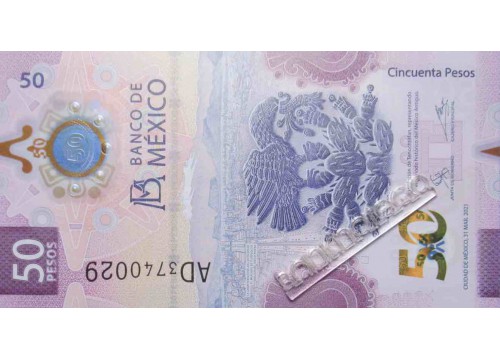 Банкнота Мексика 50 (пятьдесят) песо 2021 год. Pick 133.1. UNC