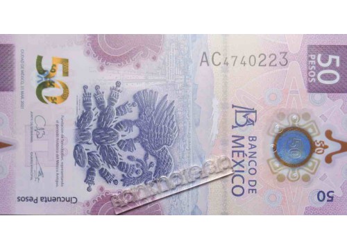 Банкнота Мексика 50 (пятьдесят) песо 2021 год. Pick 133.5. UNC