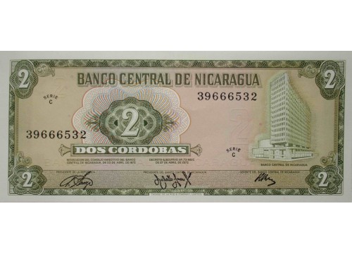 Банкнота Никарагуа 2 (два) кордоба 1972 год. Pick 121a. UNC