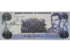 Банкнота Никарагуа 100000 (сто тысяч) кордоба 1989 год. Pick 159. UNC