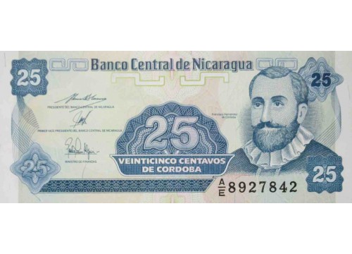 Банкнота Никарагуа 25 (двадцать пять) сентаво 1991 год. Pick 170a2. UNC