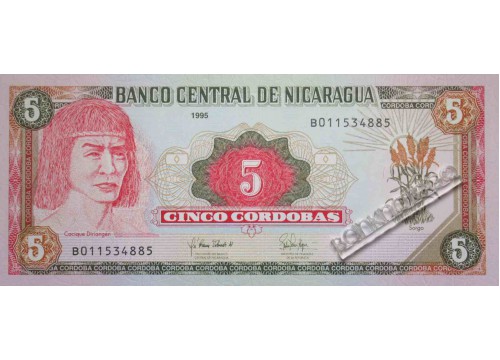 Банкнота Никарагуа 5 (пять) кордоба 1995 год. Pick 180. UNC