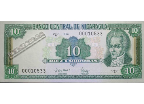 Банкнота Никарагуа 10 (десять) кордоба 1996 год. Pick 181. UNC