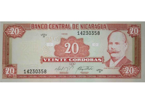 Банкнота Никарагуа 20 (двадцать) кордоба 1999 год. Pick 189. UNC