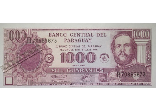 Банкнота Парагвай 1000 (тысяча) гуарани 2003 год. Pick 214c. UNC