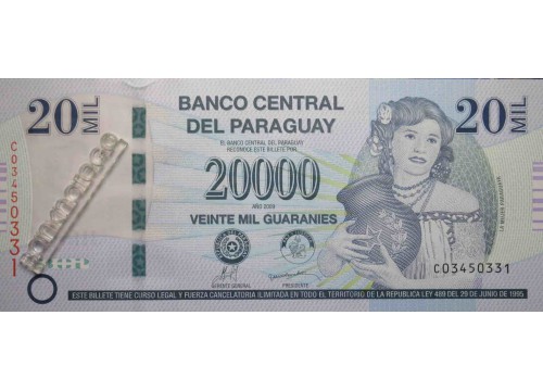 Банкнота Парагвай 20000 (двадцать тысяч) гуарани 2009 год. Pick 230b. UNC