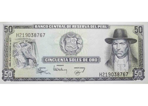 Банкнота Перу 50 (пятьдесят) соль 1977 год. Pick 113. UNC