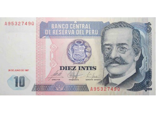 Банкнота Перу 10 (десять) инти 1987 год. Pick 129. UNC