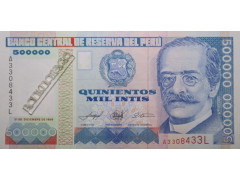 Банкнота Перу 500000 (пятьсот тысяч) инти 1989 год. Pick 147. UNC
