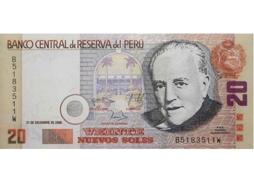 Банкнота Перу 20 (двадцать) новых соль 2006 год. Pick 176c. UNC