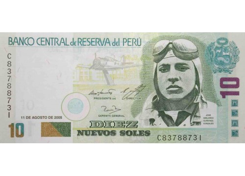 Банкнота Перу 10 (десять) новых соль 2005 год. Pick 179a. UNC