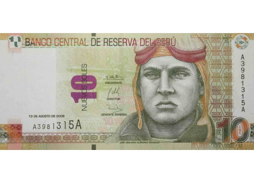Банкнота Перу 10 (десять) новых соль 2009 год. Pick 182. UNC