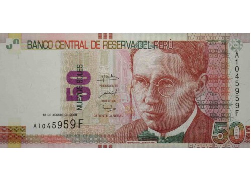 Банкнота Перу 50 (пятьдесят) новых соль 2009 год. Pick 184. UNC