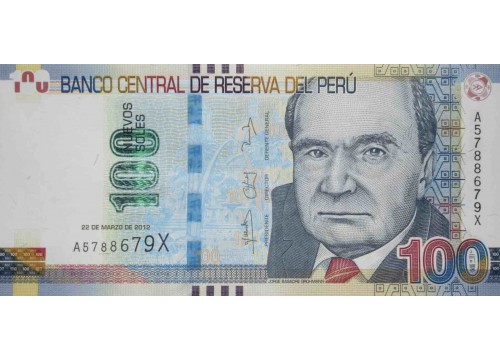 Банкнота Перу 100 (сто) новых соль 2012 год. Pick 190. UNC