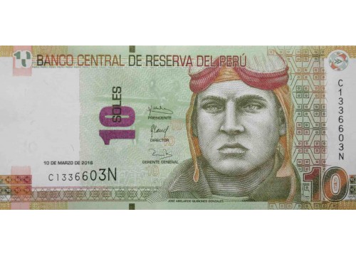 Банкнота Перу 10 (десять) соль 2016 год. Pick 192. UNC