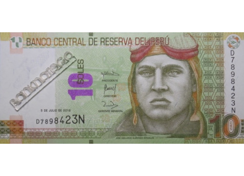 Банкнота Перу 10 (десять) соль 2018 год. Pick 192b. UNC