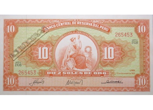Банкнота Перу 10 (десять) соль 1963 год. Pick 84a4. UNC